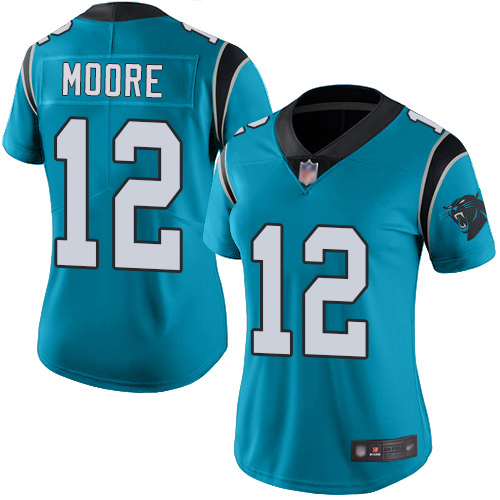 Carolina Panthers Limited Blue Women DJ Moore Jersey NFL Football #12 Rush Vapor Untouchable->women nfl jersey->Women Jersey
